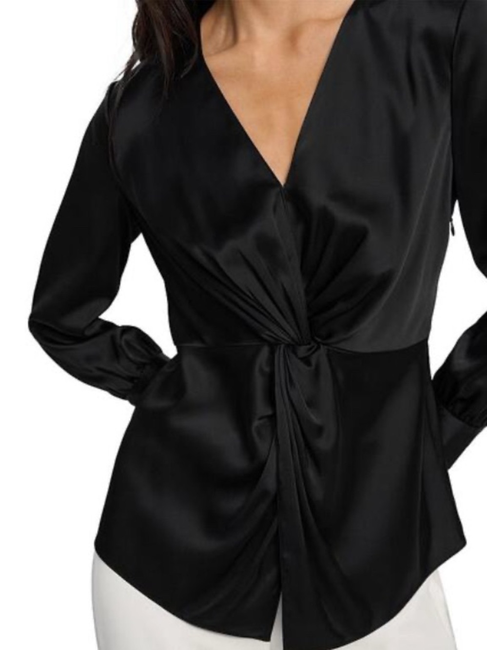 Theory Black Twisted Satin V-Neck Women's Top